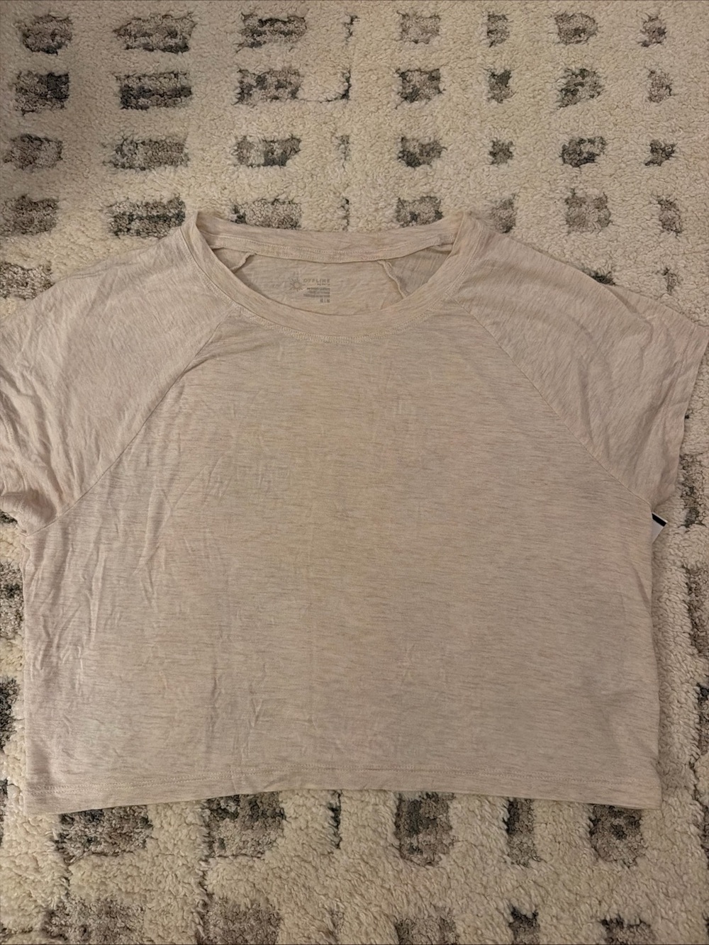 OFFLINE By Aerie Cream Cropped Short Sleeve Crewneck Tee M
